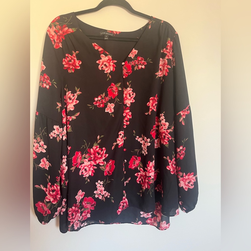 NWOT Lane Bryant chiffon button down long sleeve floral blouse.